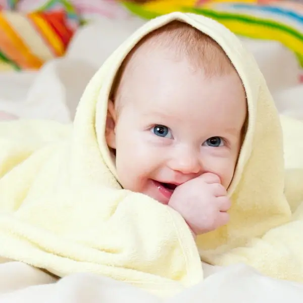 cute blue eyes baby yellow towel